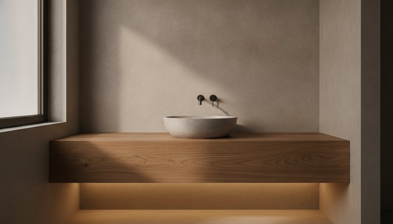 Beton a dřevo v koupelně: Inspirace pro nadčasový minimalistický luxus