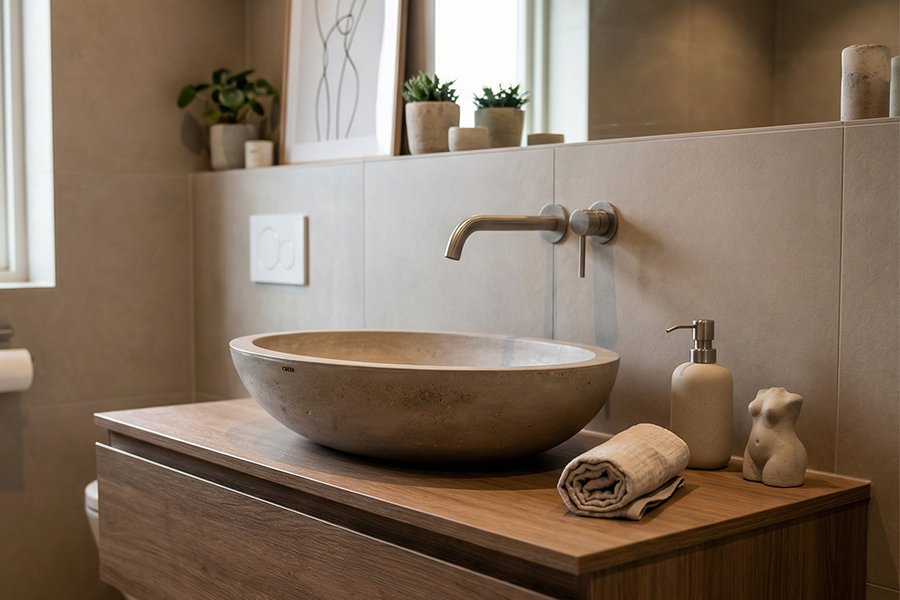 Betonové umyvadlo na desku: Esence minimalistického luxusu a řemeslné preciznosti