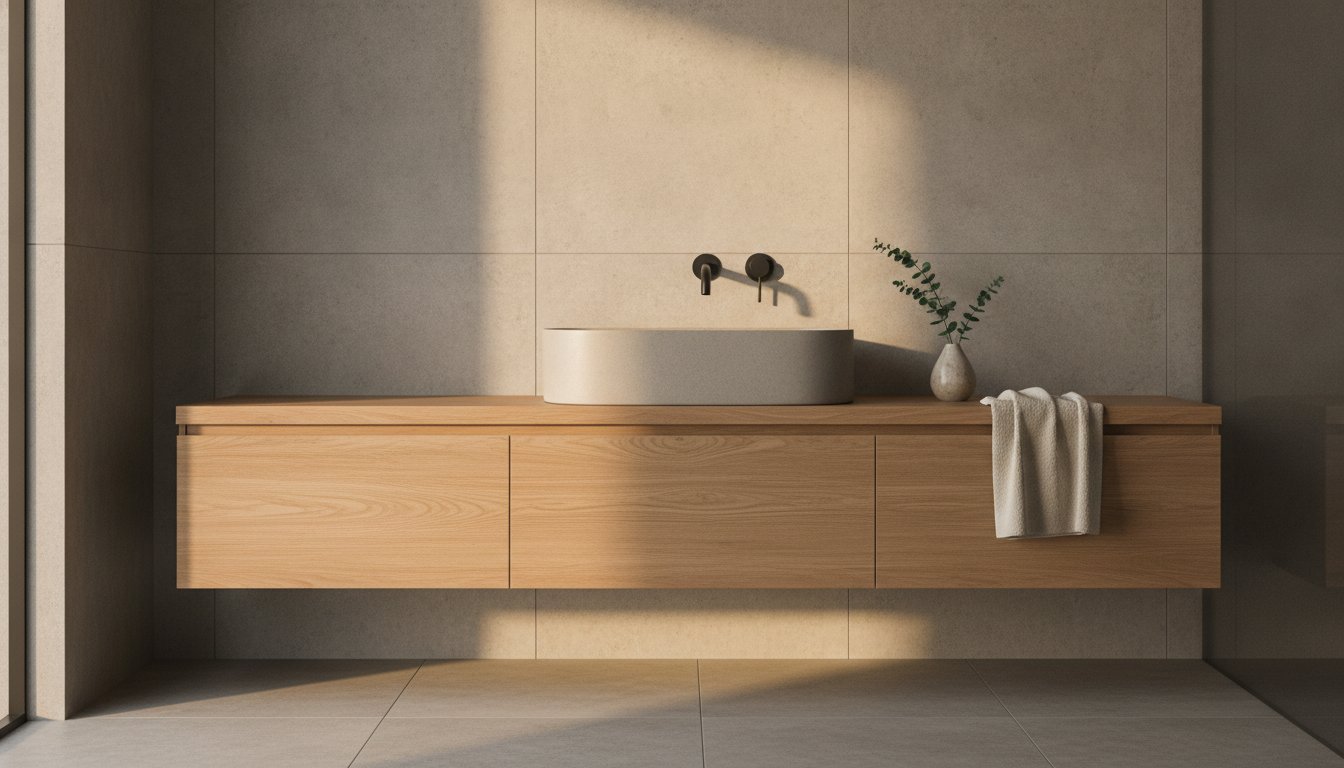 Inspirace pro betonovou koupelnu 2026: Minimalismus, který hřeje